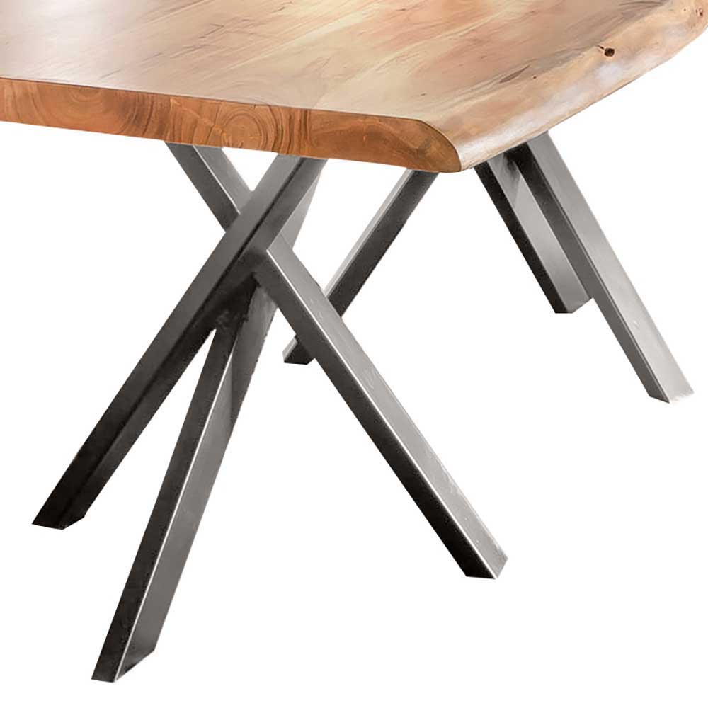 Lofttisch mit Akazie Baumkante Poesenna & Design Stahlgestell