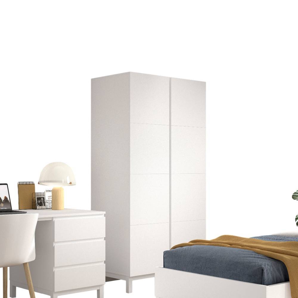 Weißer Kleiderschrank mit sechs Türen als Teil des vierteiligen Jugendzimmer Möbelsets – Crocinol