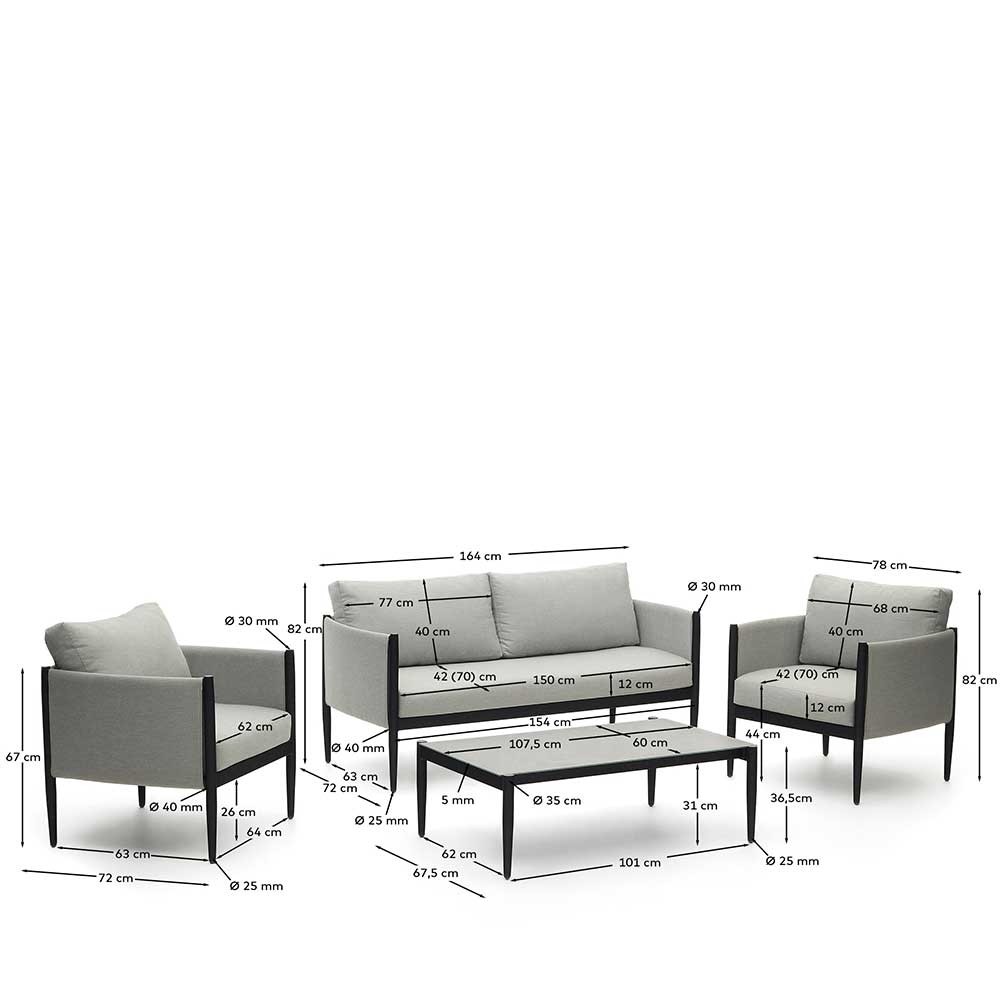 Outdoor Lounge Sitzgruppe mit vier Sitzplätzen - Charlena (vierteilig)
