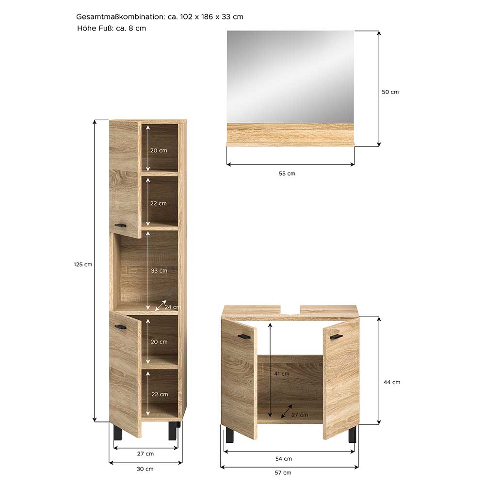 Badausstattung Möbelset modern - Hoxtona (dreiteilig)
