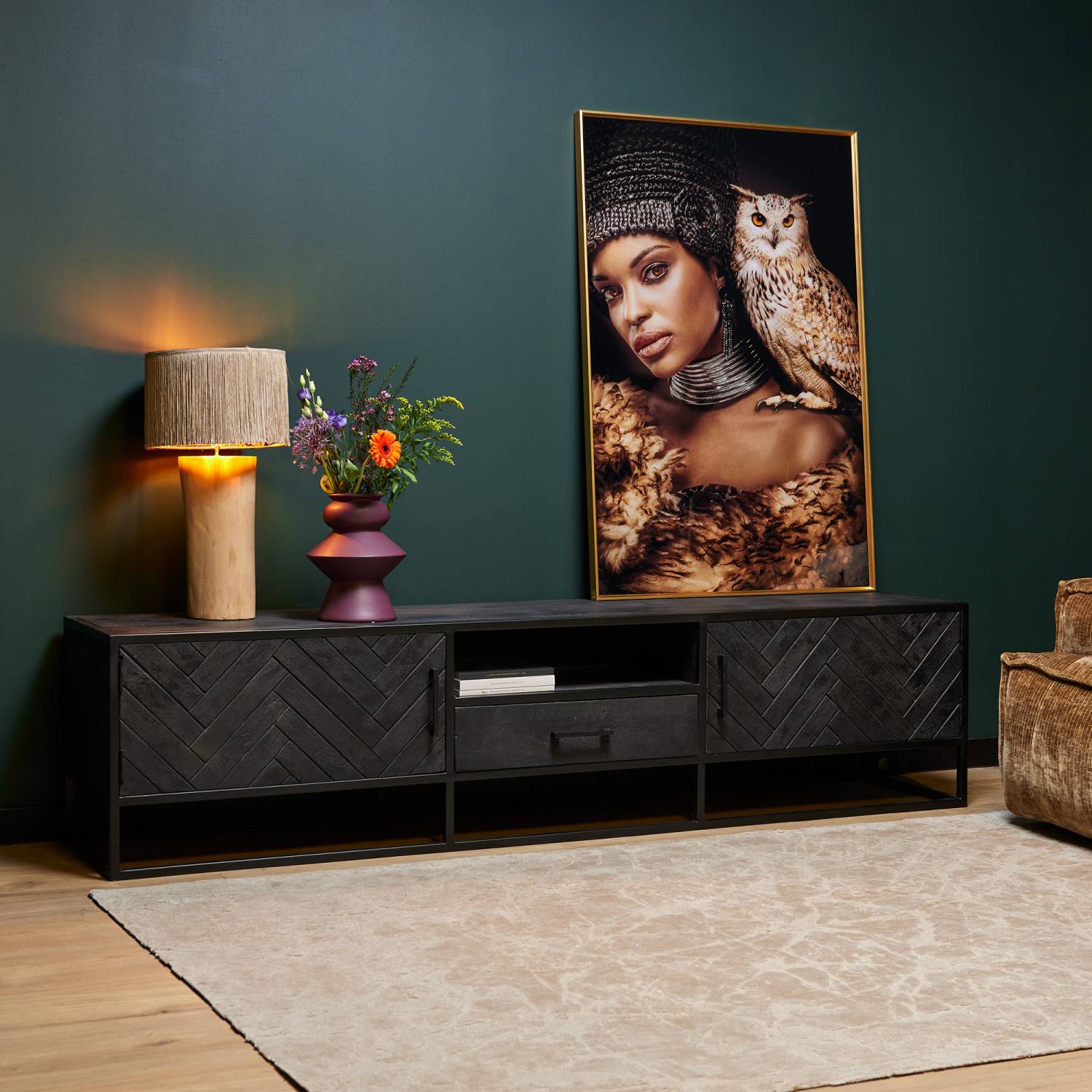 TV Sideboard aus geschwärztem Holz - Lida
