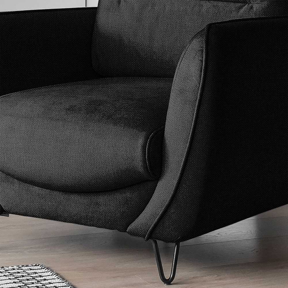 Wohnzimmer Sessel aus meliertem Webstoff in Schwarz - Mirono