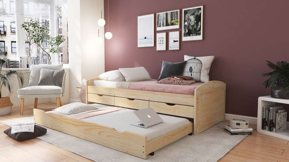 90x200 Bett mit Ausziehbett & Schubladen - Alejandro