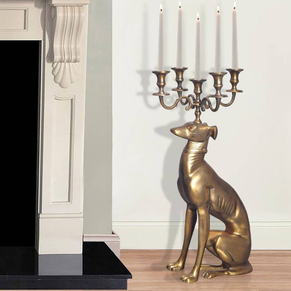 Windhund Kerzenleuchter in Gold aus Aluminium - Cowian