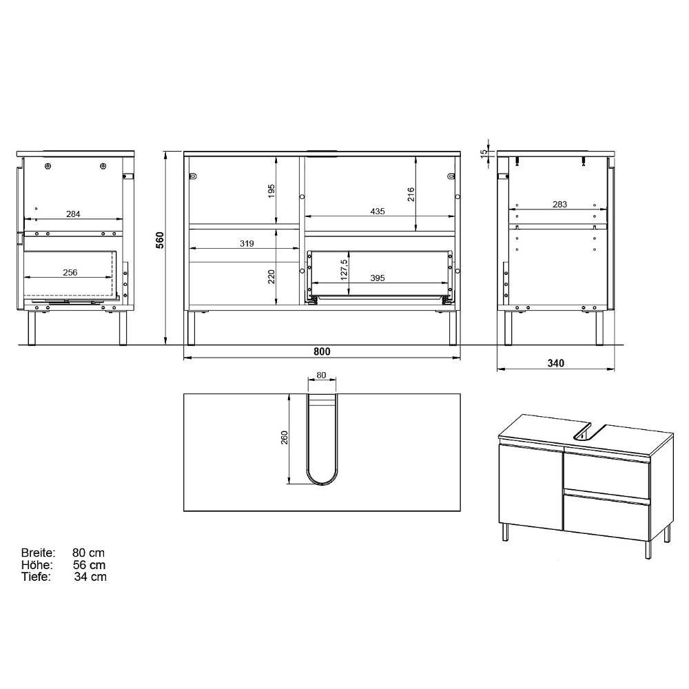 80 cm Waschbeckenschrank in Hellgrau - Dadra