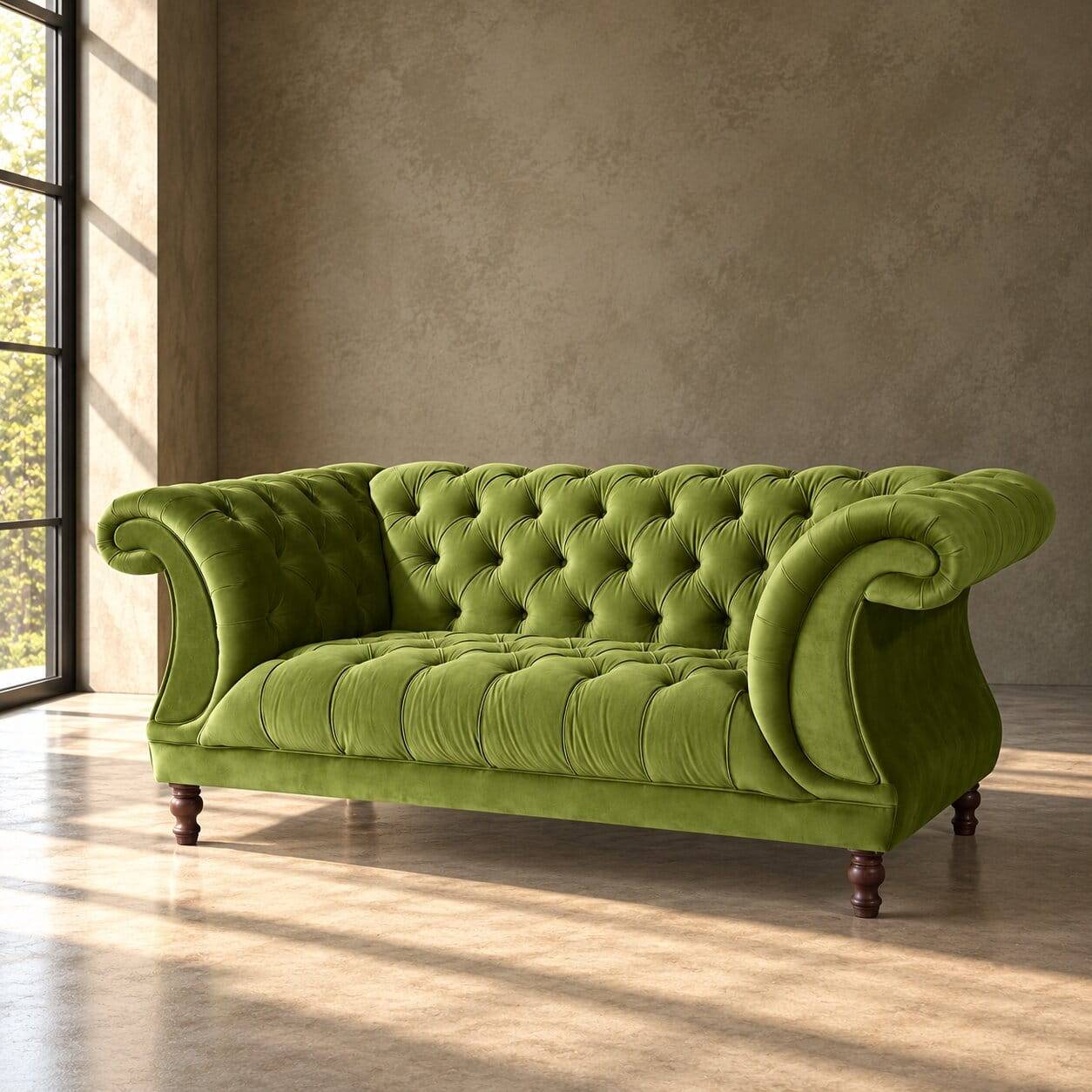 Olivgrünes Wohnzimmersofa aus Samtvelours - Diogos