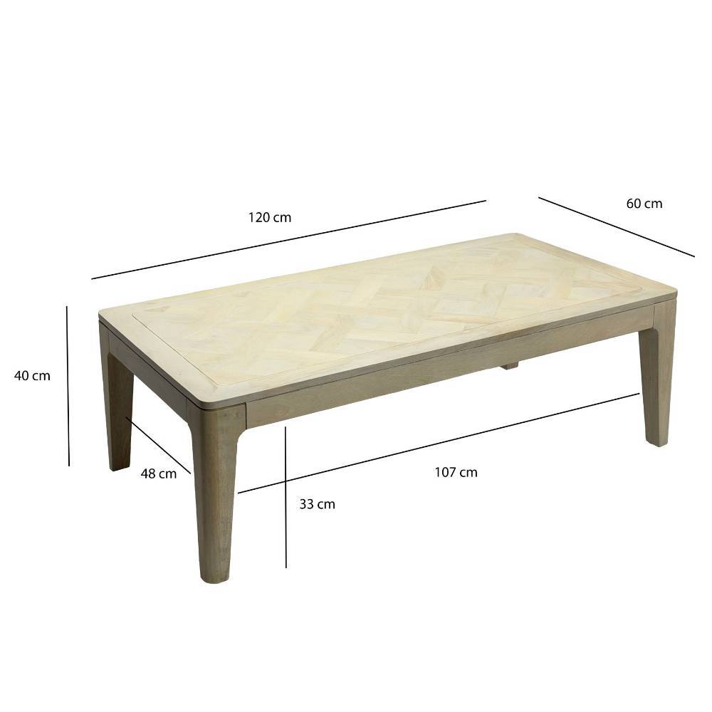 Couchtisch aus Mangoholz White Wash mit Abmessungen 120x60x40 cm – Gorana