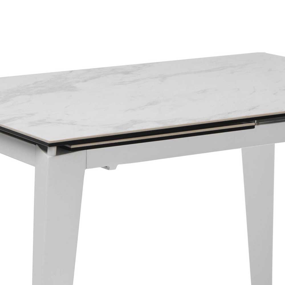 Weißer Esstisch mit Glasplatte in Marmor Optik Asdonora & Metallgestell