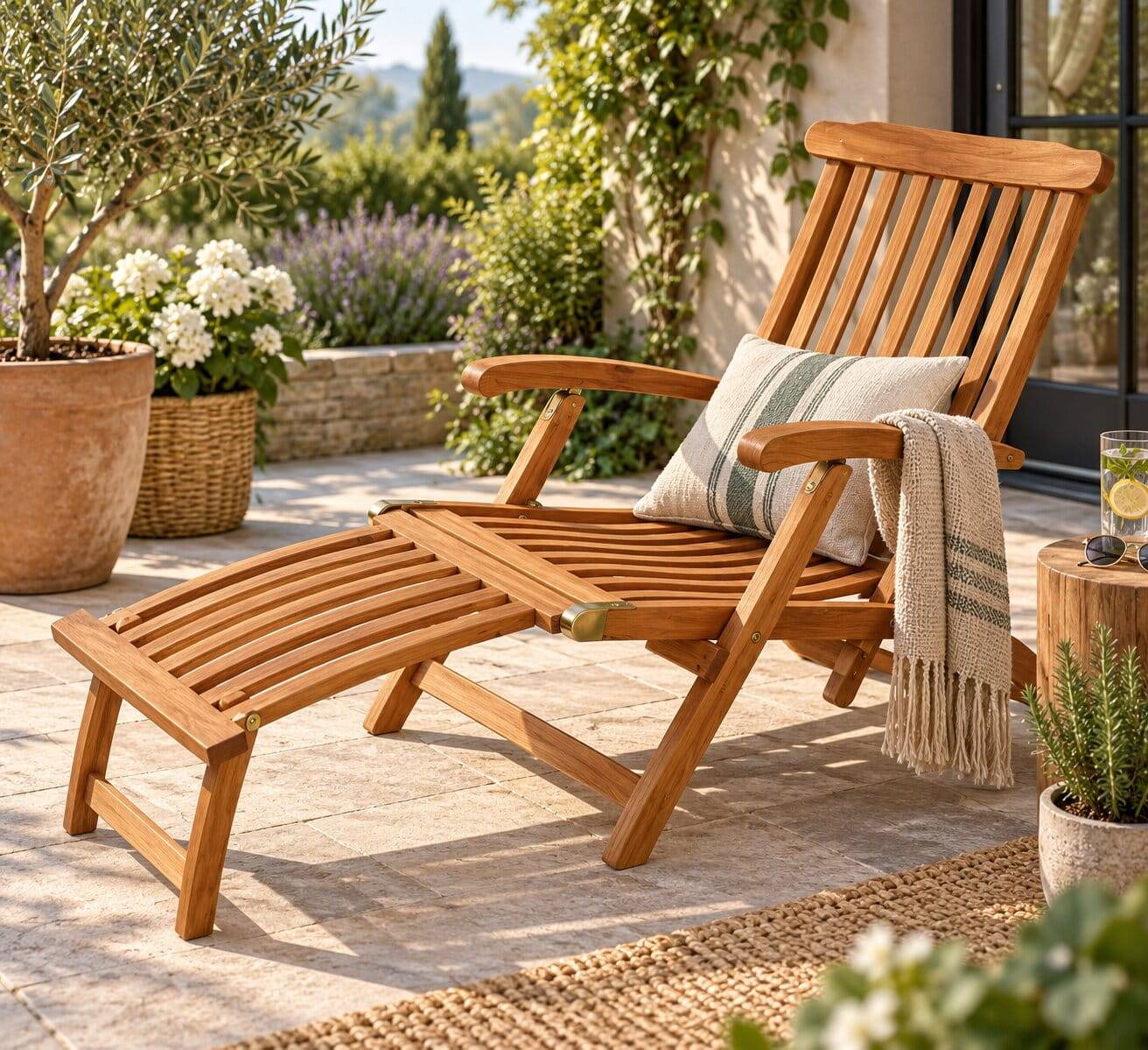 Garten Deckchair mit Fußteil Voreno aus Eukalyptus