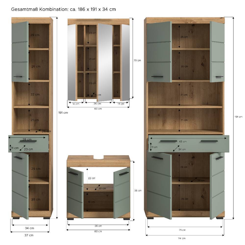 Badezimmer-Komplett-Set in Salbei - Tamdato (vierteilig)