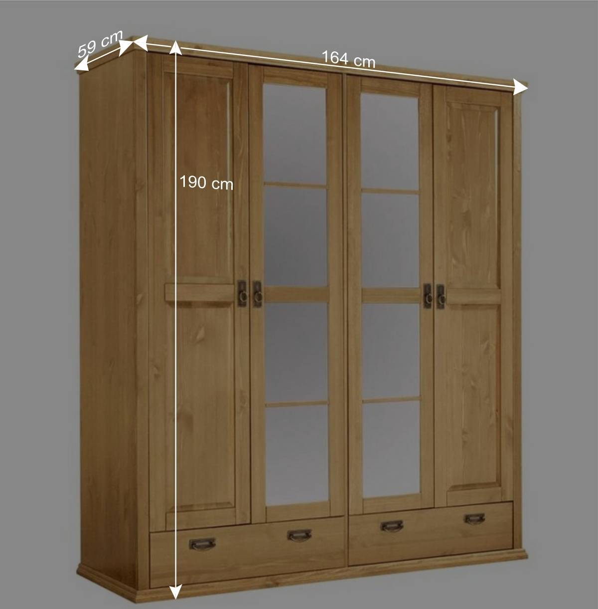 Massivholz Schlafzimmerschrank mit Spiegeln - Inhusa