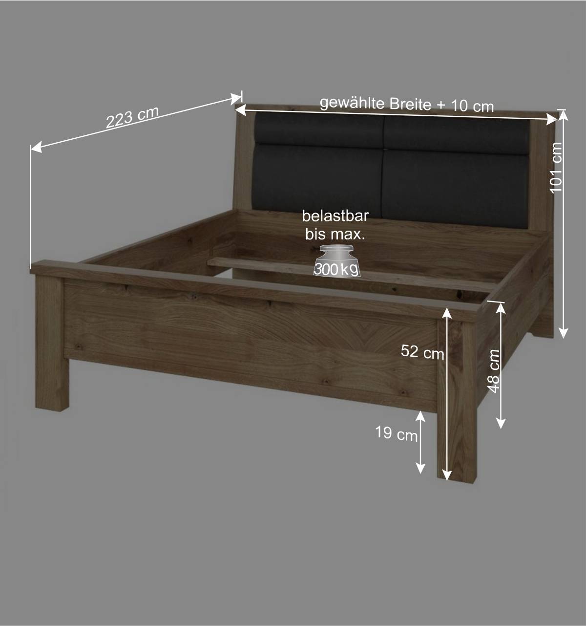 Doppelbett aus Asteiche teilmassiv - Riostar
