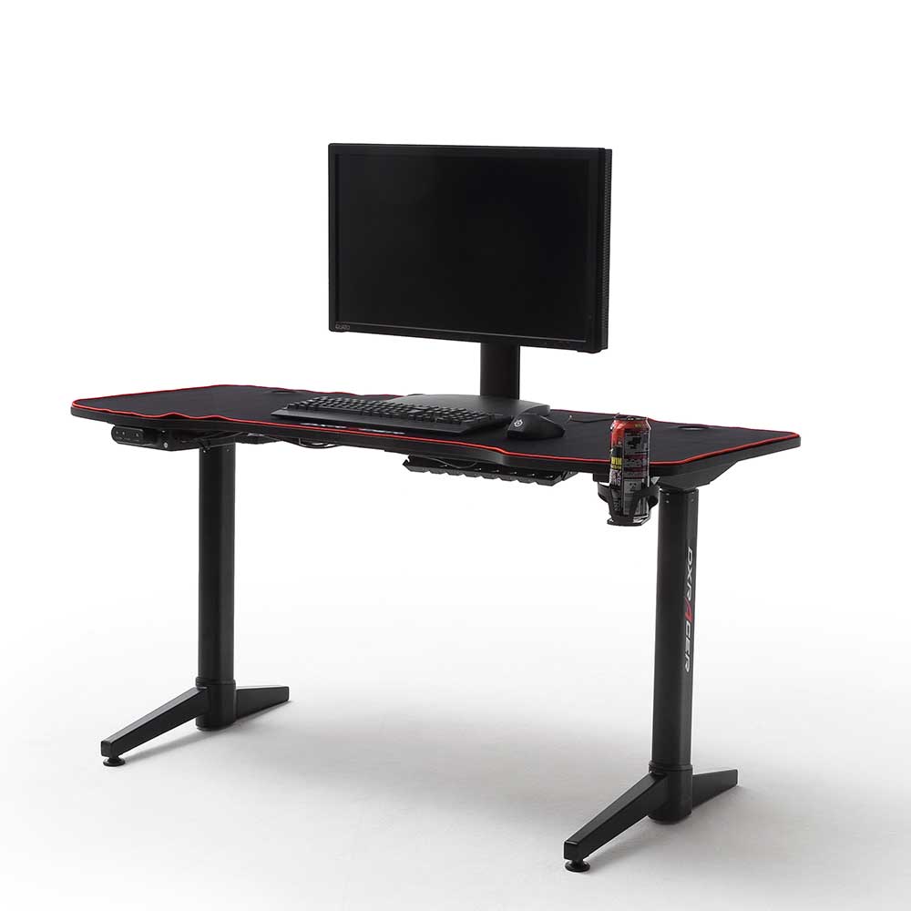 Höhenverstellbarer Gaming PC Tisch in Schwarz - Pelevas