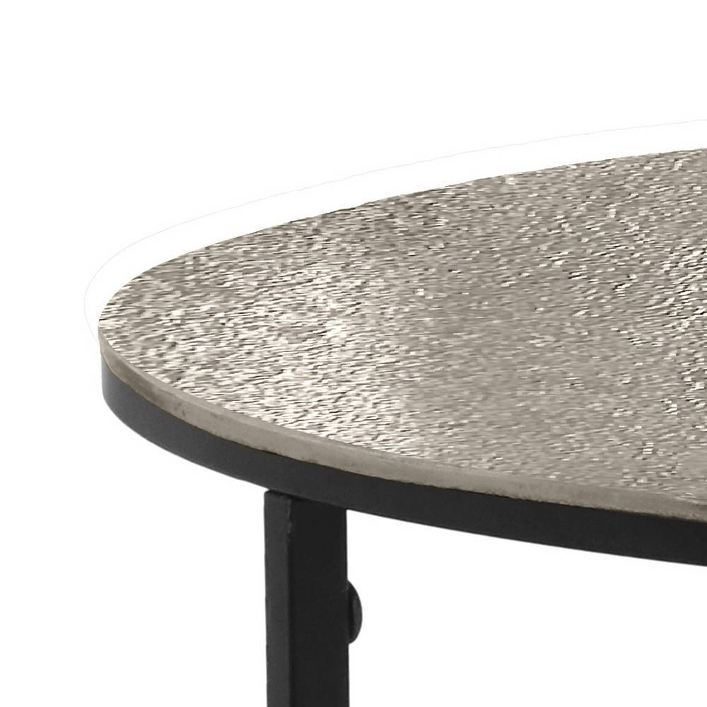 Elegante runde silberfarbene Couchtischplatte mit schwarzem Metallrahmen – Conturay