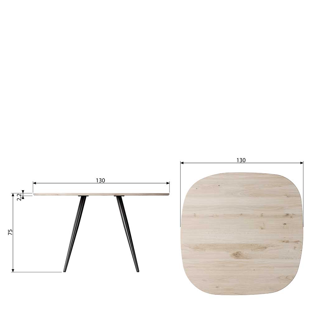 130x130 cm Esszimmer Tisch mit Holzplatte Eiche - Hiltona