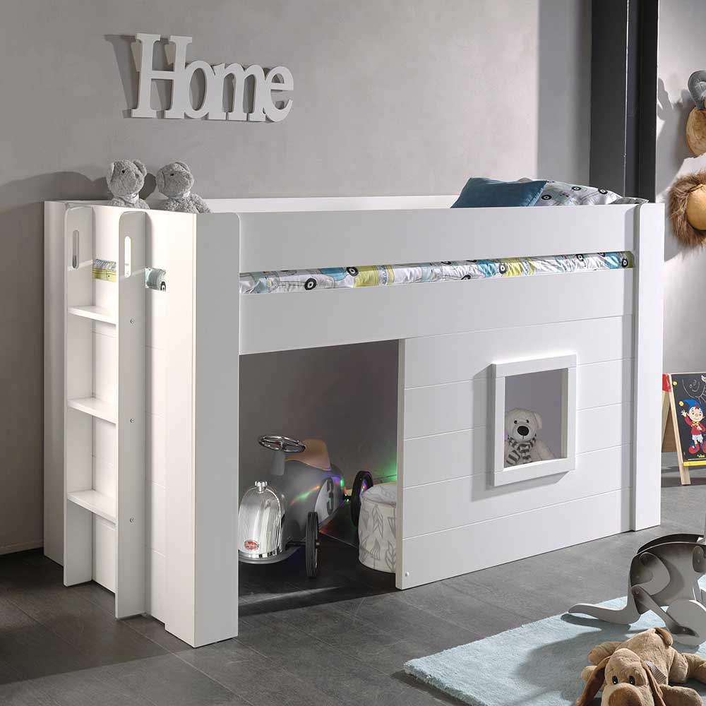 Weißes Kinder-Hochbett im Hütten Design - Renus
