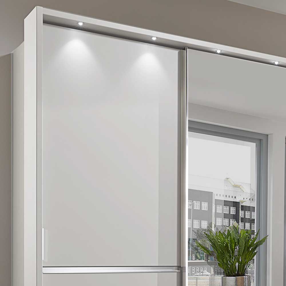 250cm Kleiderschrank in Weiß Glas & Spiegel - Kitts