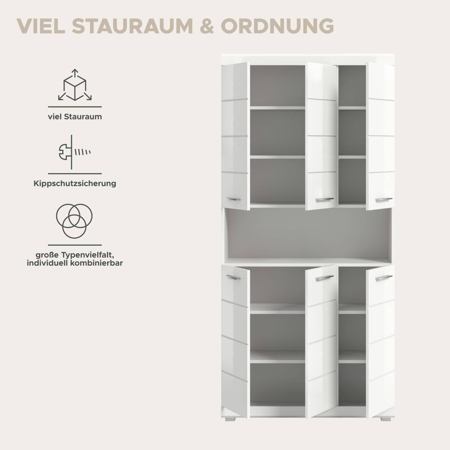 Badezimmerschrank mit viel Stauraum und Kippschutzsicherung für mehr Ordnung im Bad – Nanila