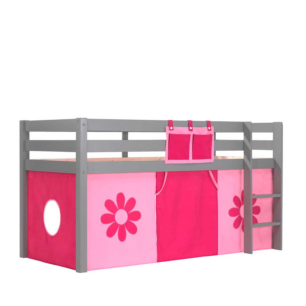Kinder-Hochbett in Grau mit Spielvorhang - Helma