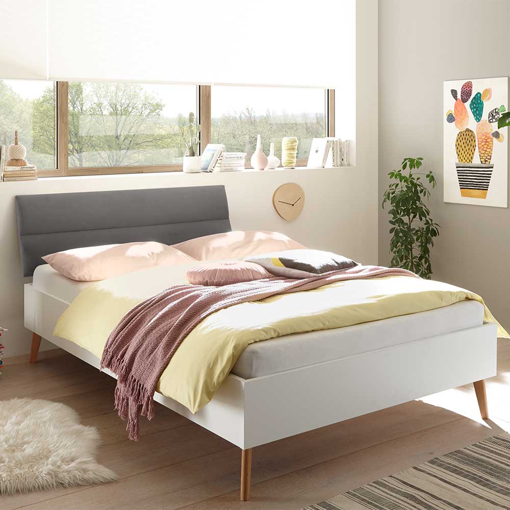 Bett in Weiß Grau & Eiche 140x200 cm - Cablos