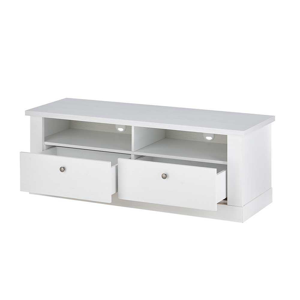 TV Anbauwand Set in weißer Holzoptik Pinie - Liancos (vierteilig)