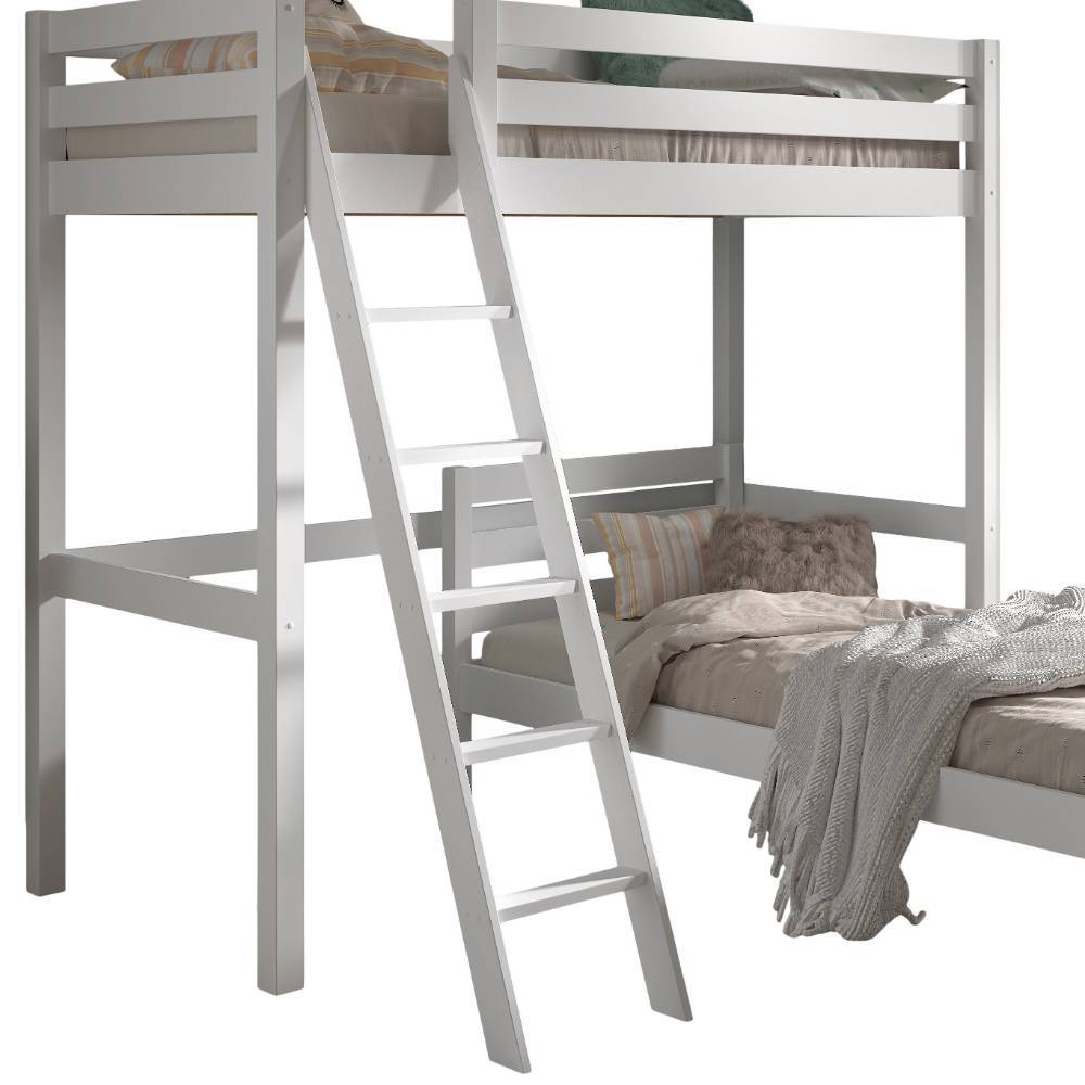 Weißes Etagenbett im Winkeldesign mit integrierter Leiter für Kinderzimmer – Napcolia