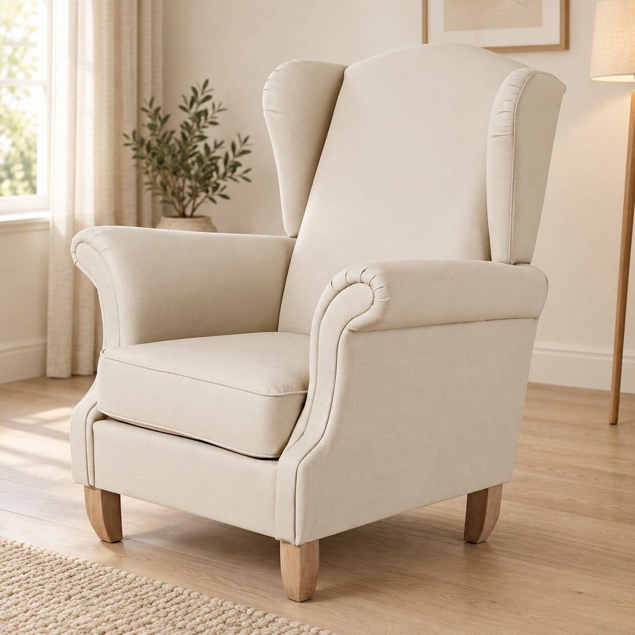 Kunstledersessel mit Ohren in Beige - Maduera