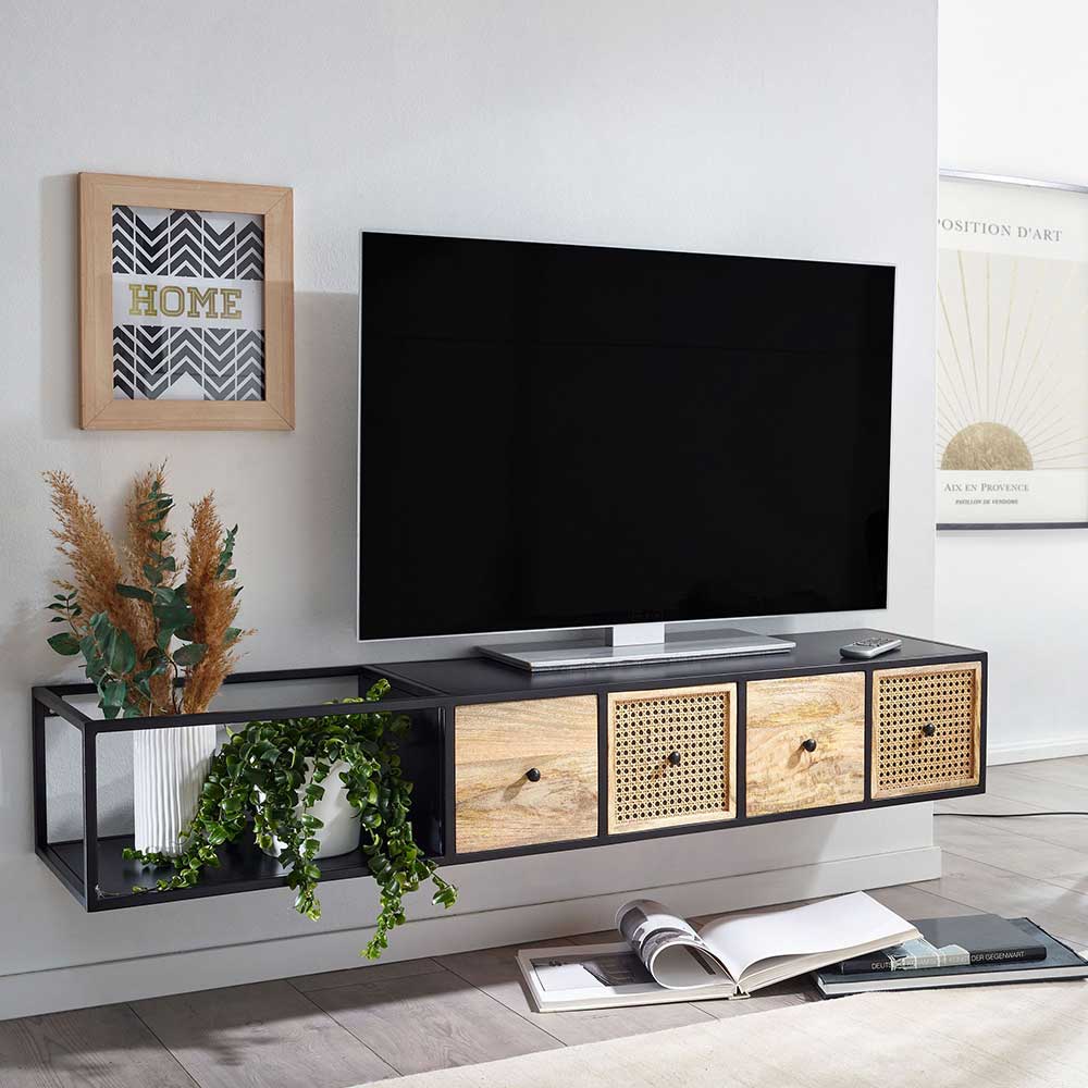 Hängendes TV Board aus Holz & Wiener Geflecht - Leiria