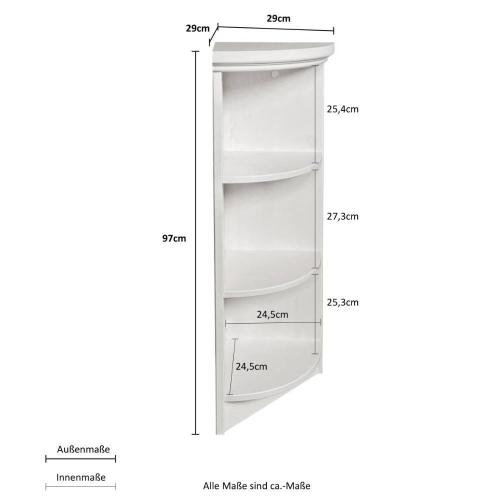 Eckregal Maße und Abmessungen mit 97cm Höhe und 29cm Breite – Snog