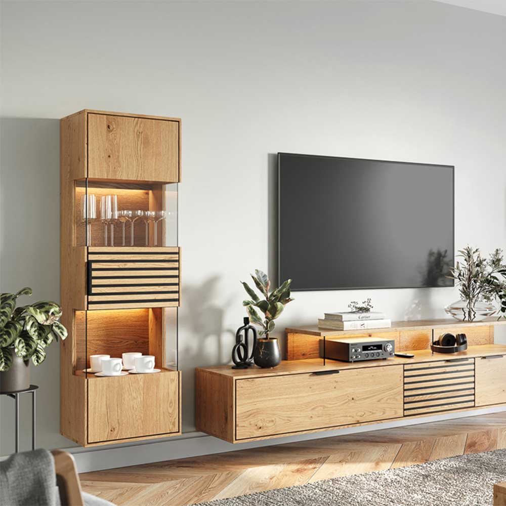 Massivholz Hängevitrine mit LED Beleuchtung - Eribella