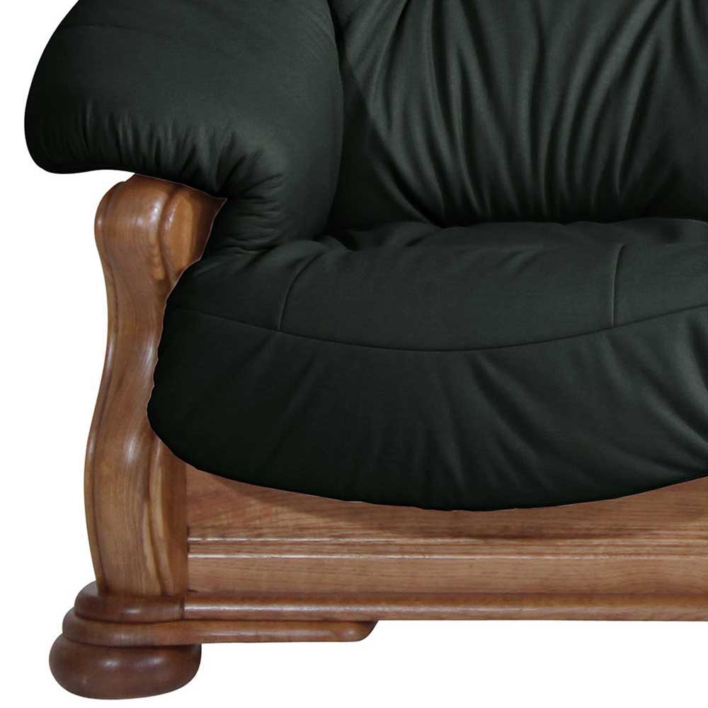 Federkern Couch in Dunkelgrün Leder - Opticas