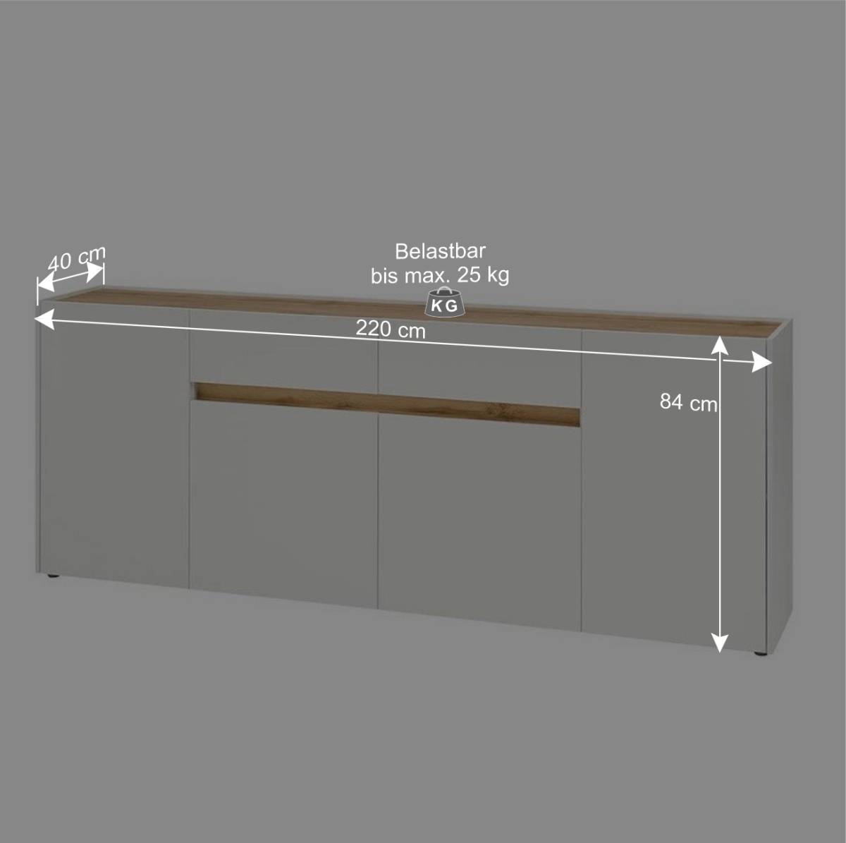 Wohnzimmer Sideboard 220 cm breit - Nonessia