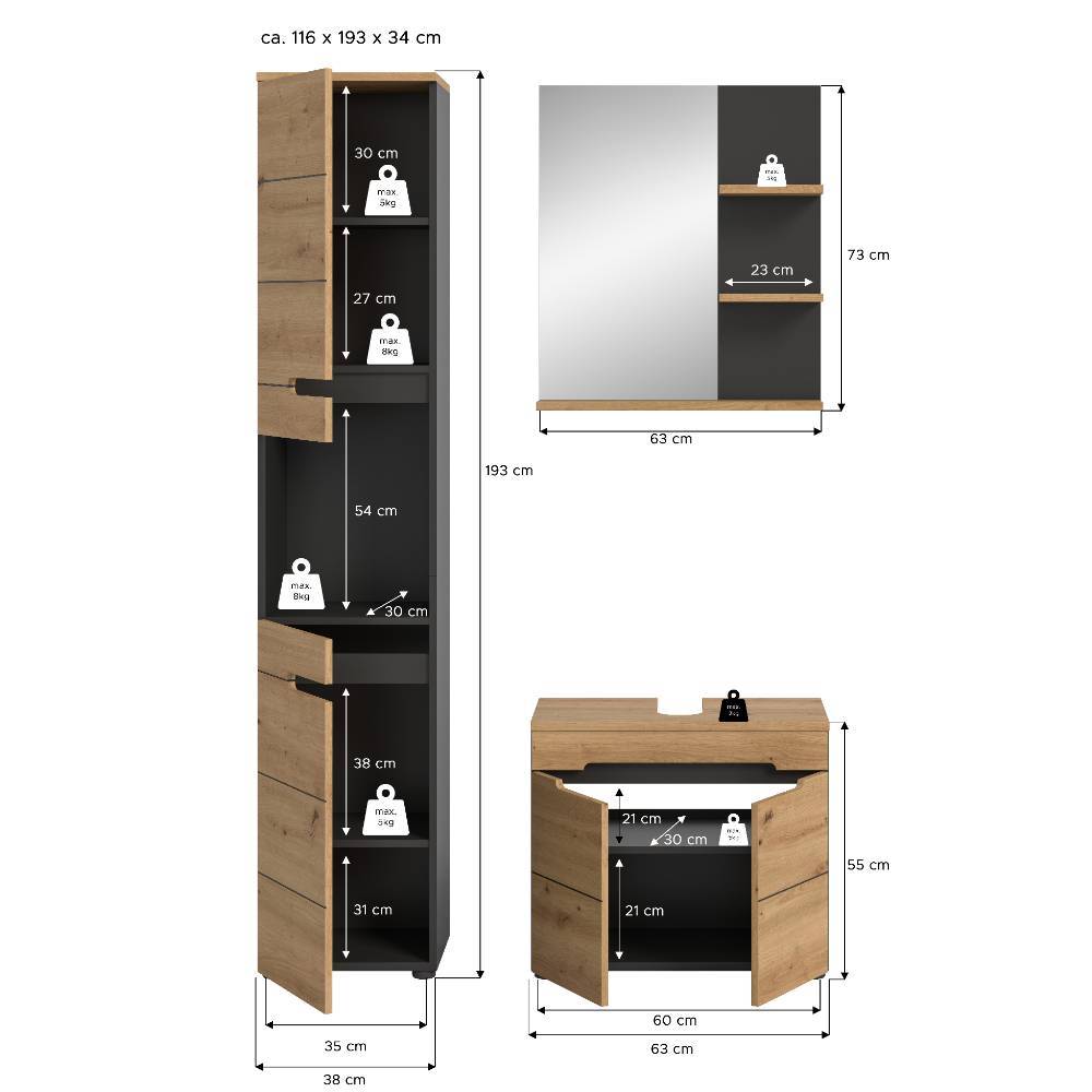 Badeinrichtung Möbelset modern - Norja (dreiteilig)