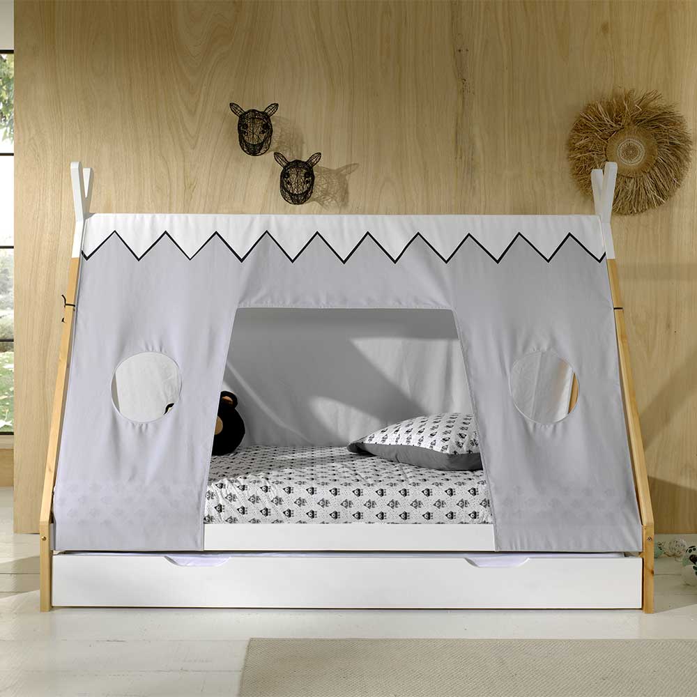 Kinderbett im Zelt Design in Weiß & Hellgrau & Natur - Nutures