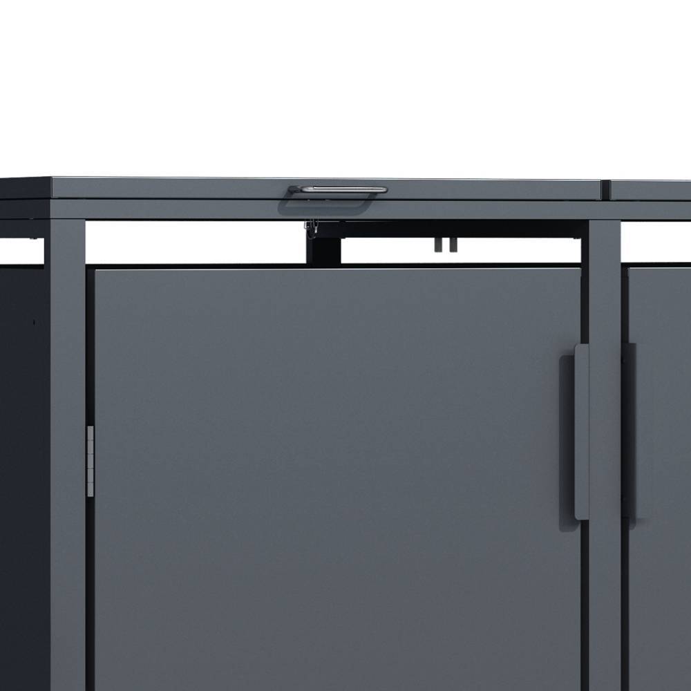 Dunkelgraue 2er Mülltonnenbox aus Metall mit Deckelgriff und Verschluss – Casmanian
