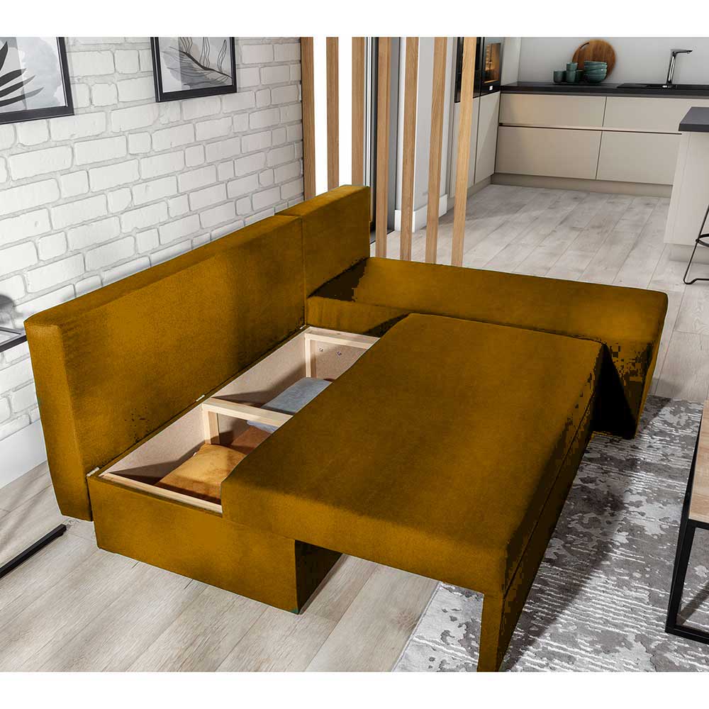 L-Schlafsofa in Senfgelb Velours - Xantra
