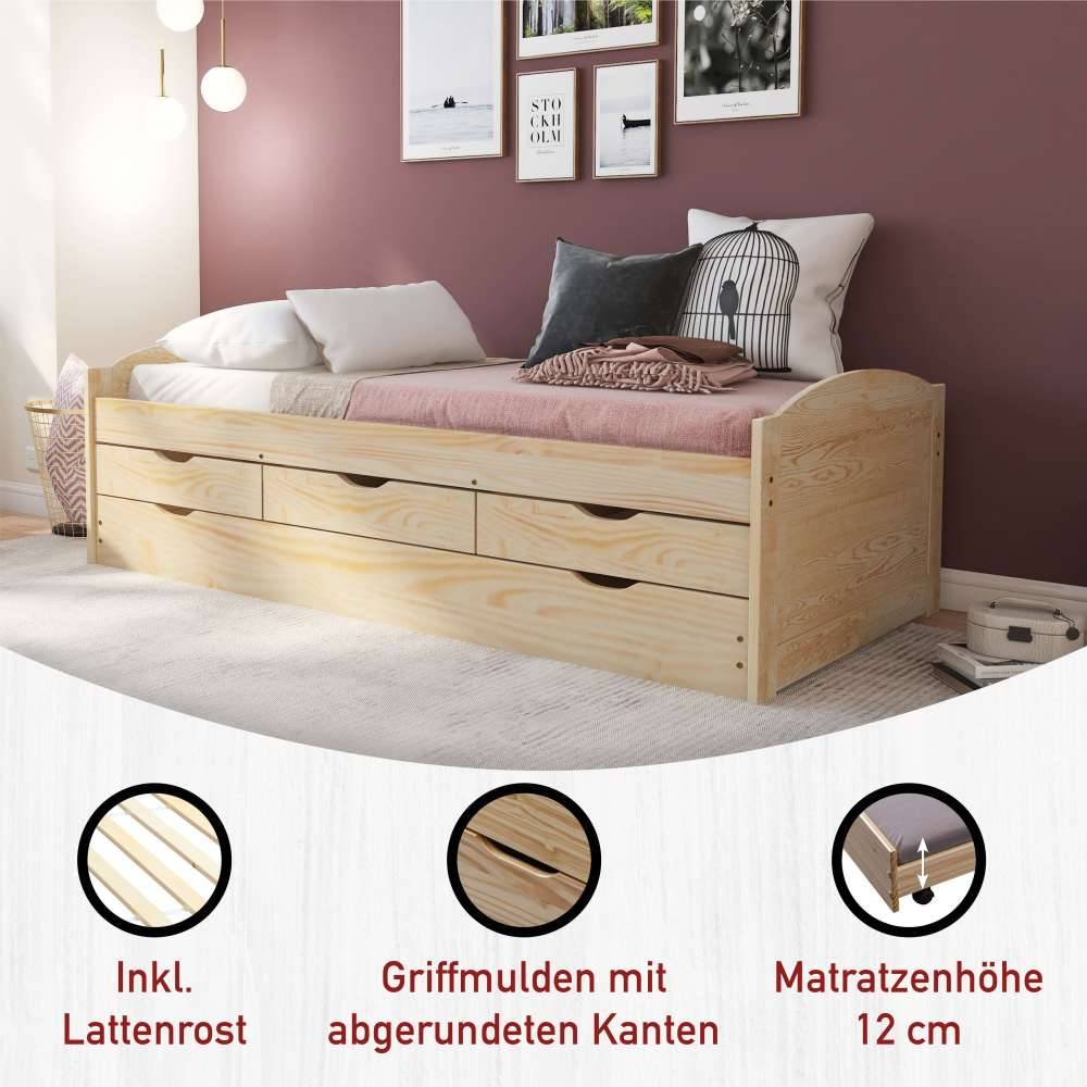 90x200 Bett mit Ausziehbett & Schubladen - Alejandro
