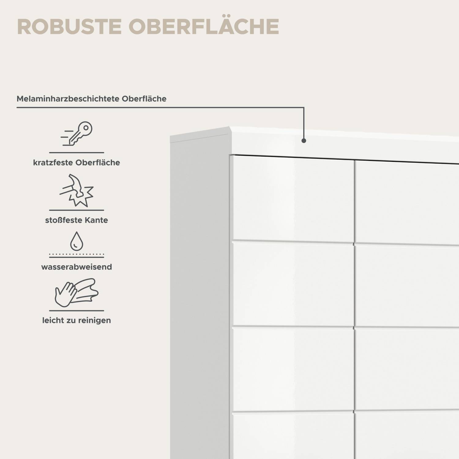 Robuste Melaminharz-Oberfläche des Badezimmerschranks, kratzfest und wasserabweisend – Nanila