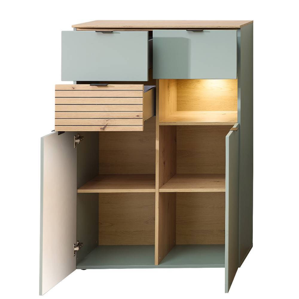 Highboard in Graugrün und Wildeiche Natur - Halimi