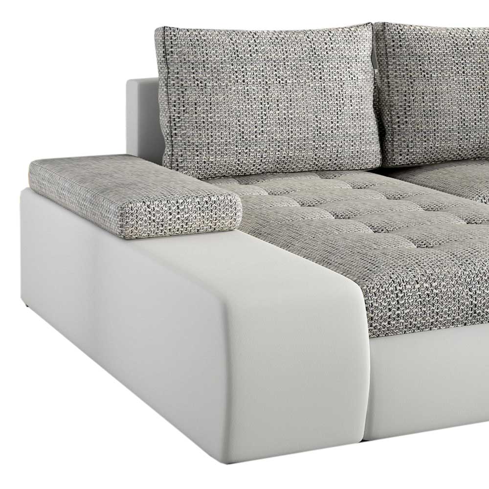 U-Couch mit Bettfunktion in Beigegrau und Weiß - Draguno