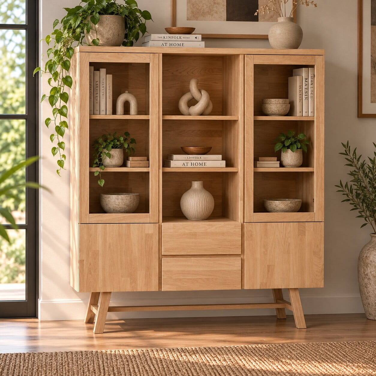 130x150x45 Highboard Vitrine aus Eichenholz - Neata