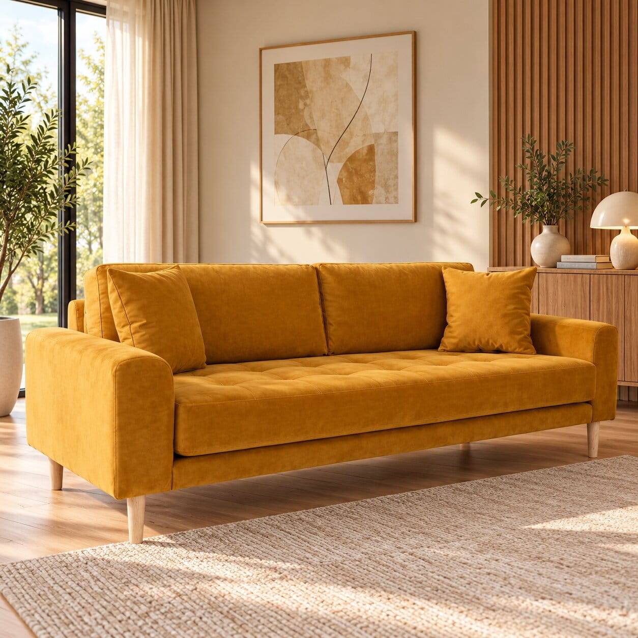Skandi Dreisitzer Sofa in Gelb & Natur - Agata