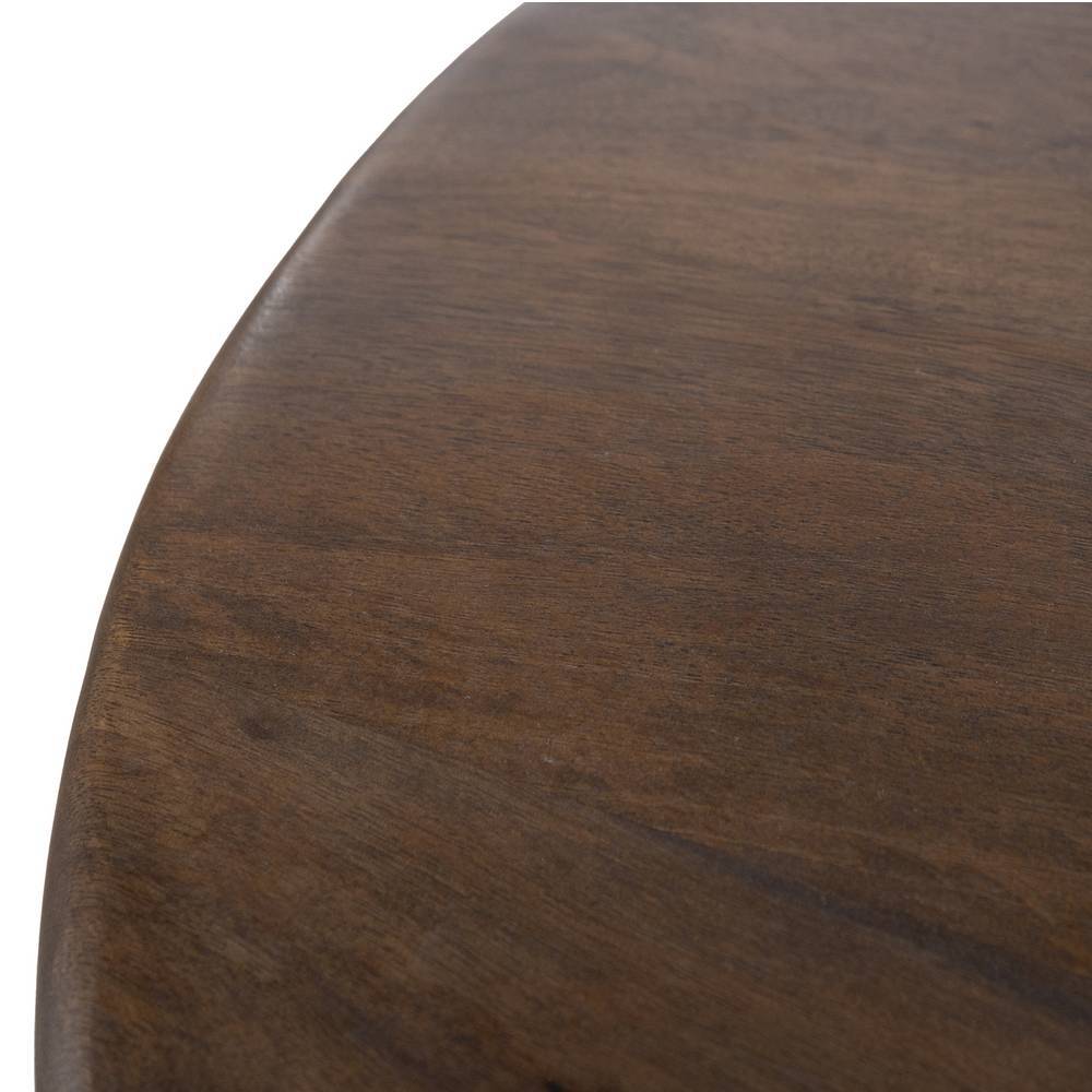 Runde Couchtischplatte aus Walnussholz, seitliche Kante und Holzstruktur im Detail – Tibbet