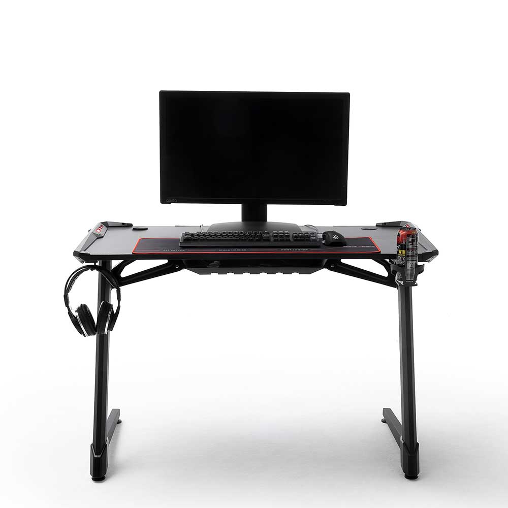 Schwarzer Gamer PC Tisch mit LED Beleuchtung - Frogs