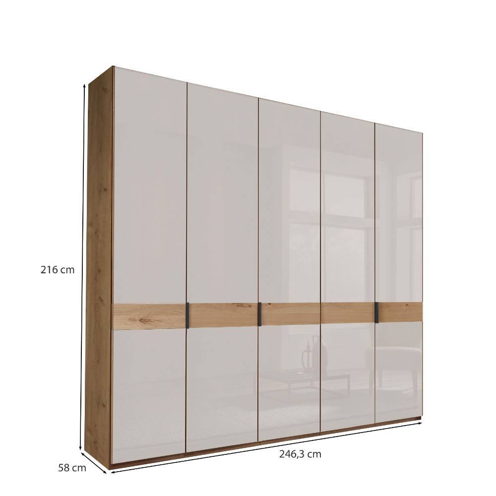 5-türiger Kleiderschrank mit Glas in Weiß - Crucav