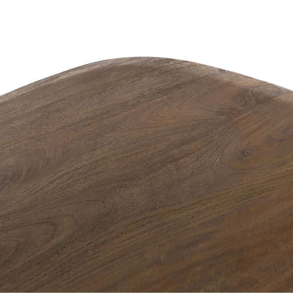 Oberfläche der braunen Mangoholz-Tischplatte mit natürlicher Holzstruktur für Esszimmer – Placonia