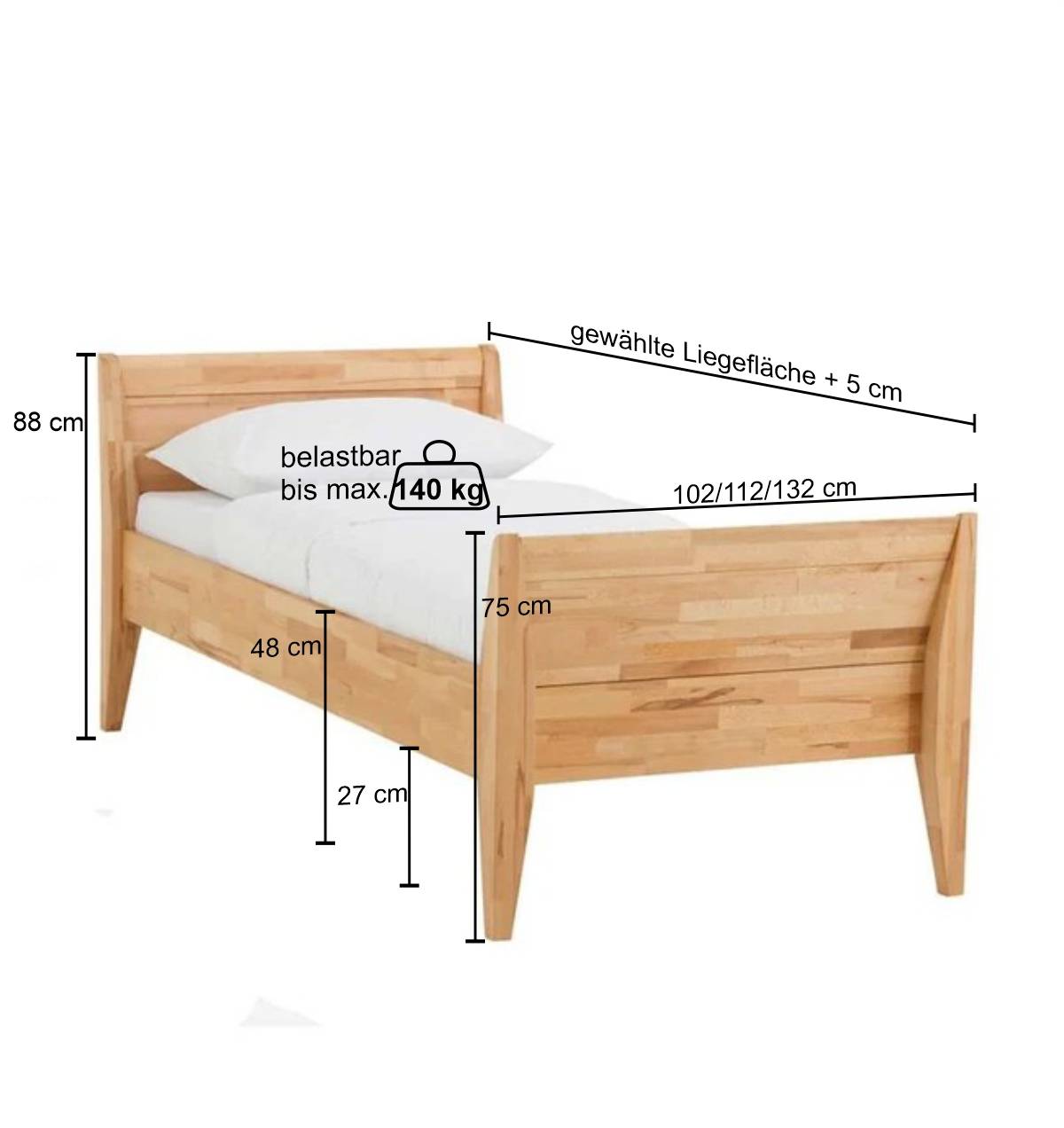 Holz Einzelbett Tagma in Komforthöhe
