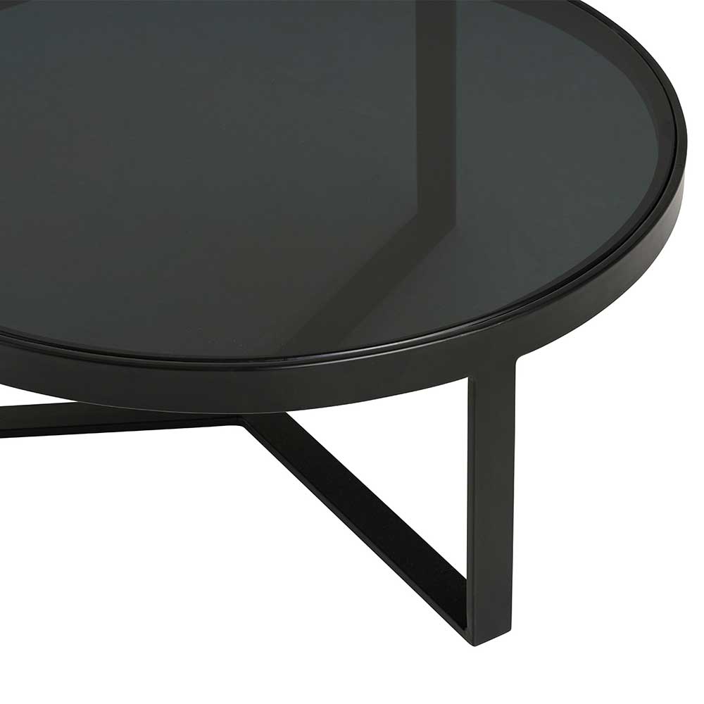 Runder Couchtisch mit Platte aus Rauchglas - Perfect