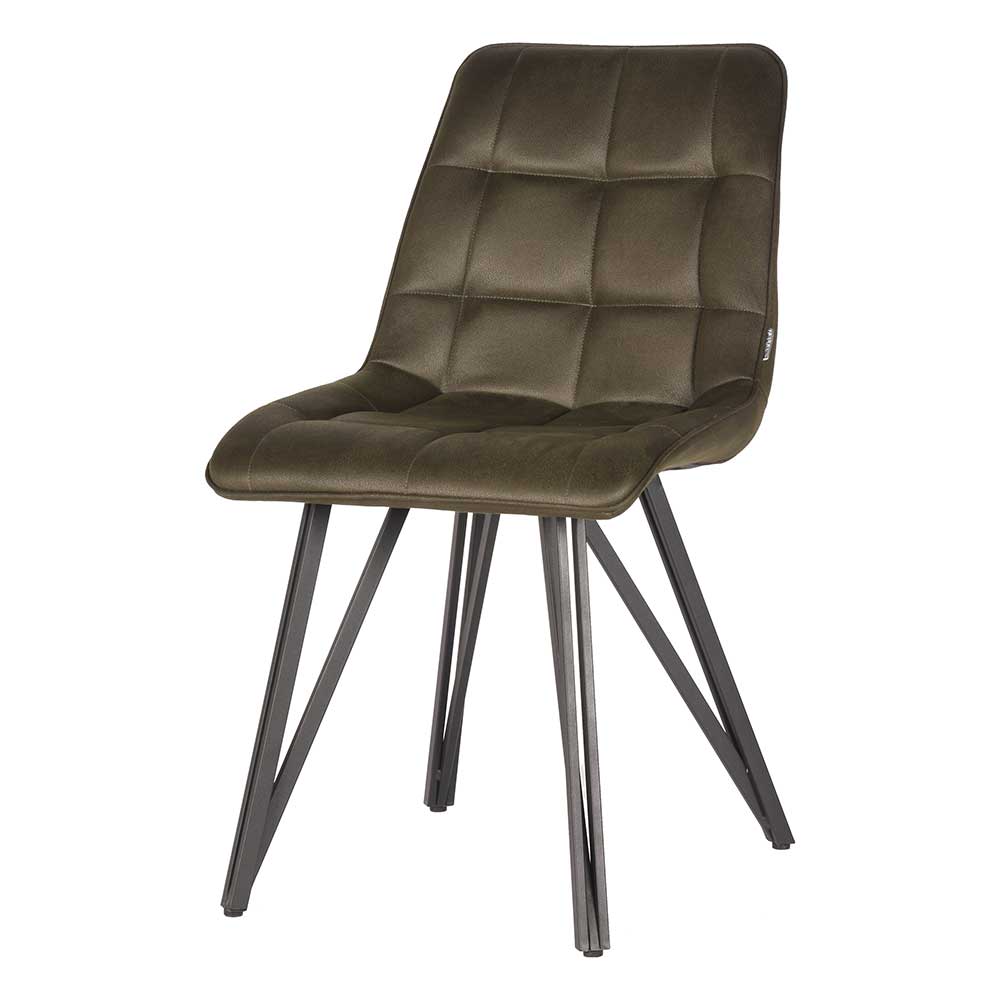 Olivgrüner Stuhl aus Microfaser mit Quadrat Stepp - Xandrita