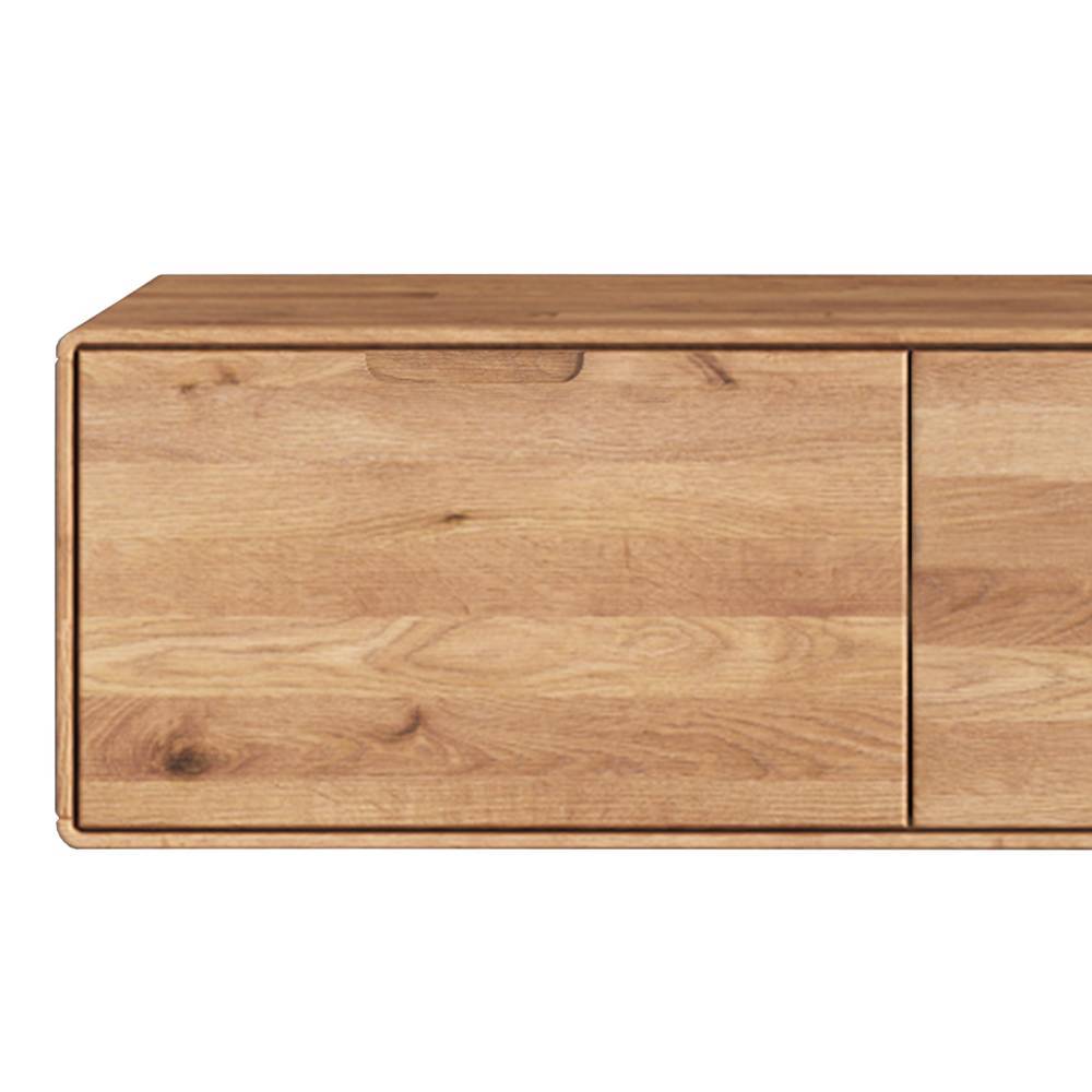 TV Hänge-Lowboard Wildeiche Massivholz Detail mit griffloser Schublade – Holiday